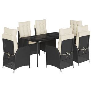 vidaXL 7 Piece Garden Dining Set with Cushions Black Poly Rattan