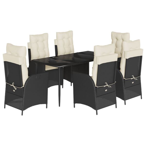 vidaXL 7 Piece Garden Dining Set with Cushions Black Poly Rattan