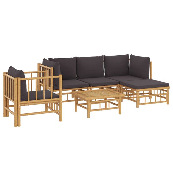 vidaXL 6 Piece Garden Lounge Set with Dark Grey Cushions Bamboo