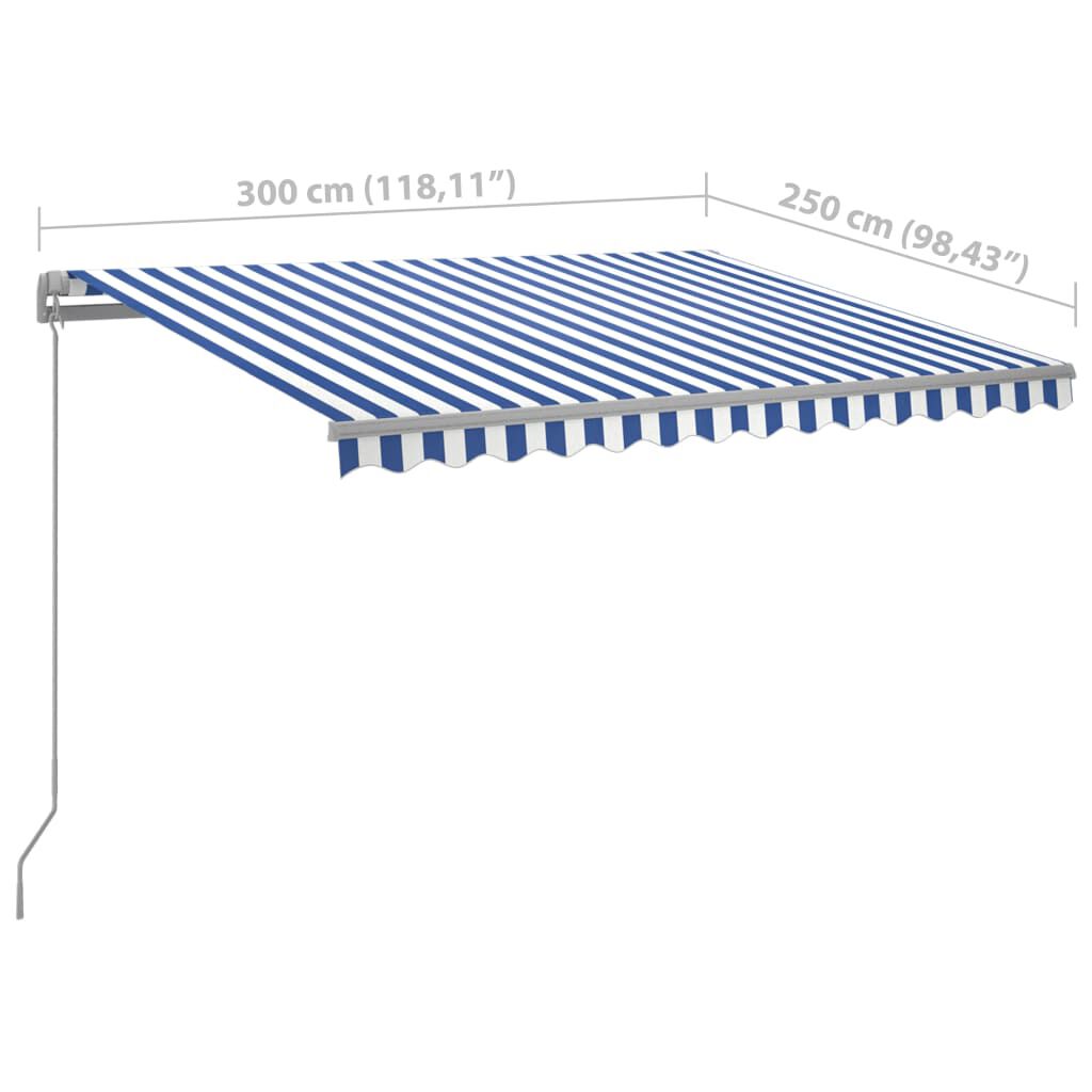 vidaXL Automatic Retractable Awning with Posts 3x2.5 m Blue&White