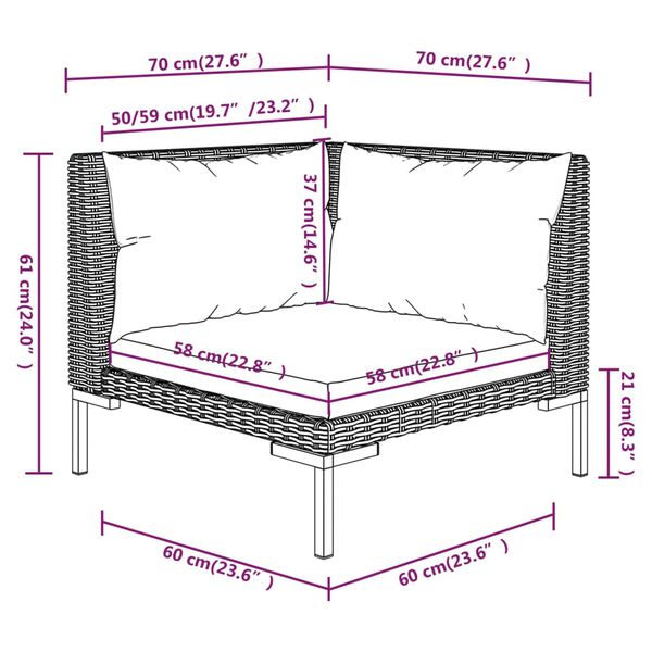 vidaXL 5 Piece Garden Lounge Set with Cushions Poly Rattan Dark Grey
