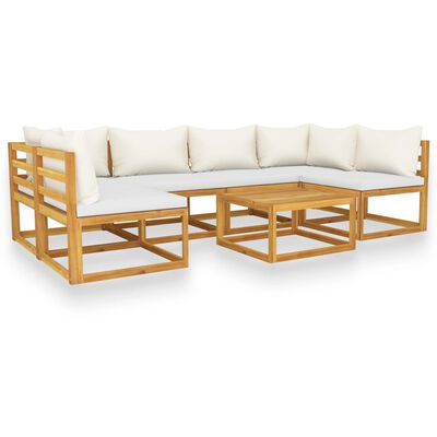 vidaXL 7 Piece Garden Lounge Set with Cushion Cream Solid Acacia Wood