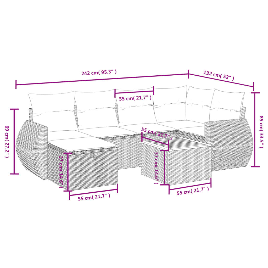 vidaXL 7 Piece Garden Sofa Set with Cushions Beige Poly Rattan