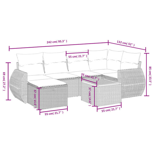 vidaXL 7 Piece Garden Sofa Set with Cushions Beige Poly Rattan
