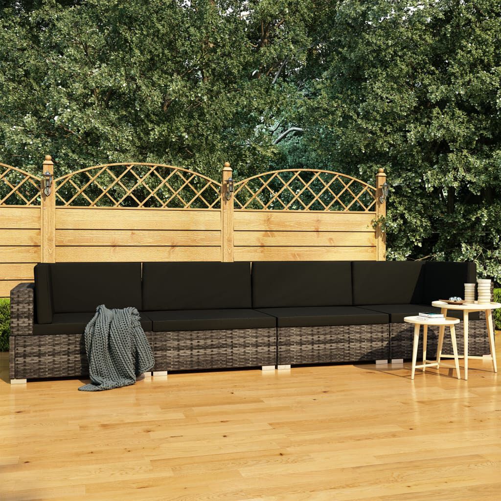vidaXL 4 Piece Garden Sofa Set with Cushions Poly Rattan Grey