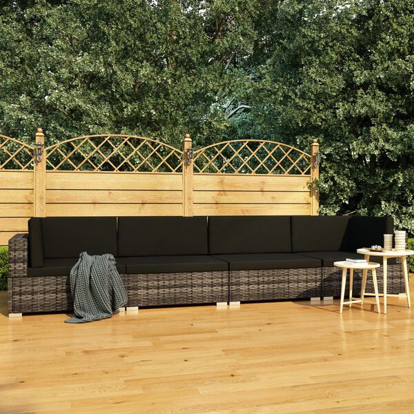 vidaXL 4 Piece Garden Sofa Set with Cushions Poly Rattan Grey