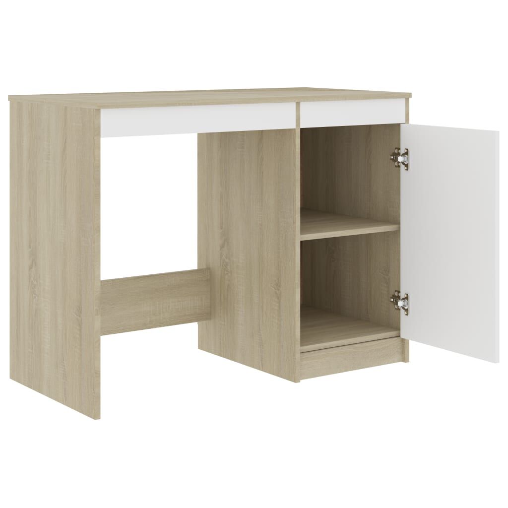 vidaXL Desk White and Sonoma Oak 100x50x76 cm Engineered Wood