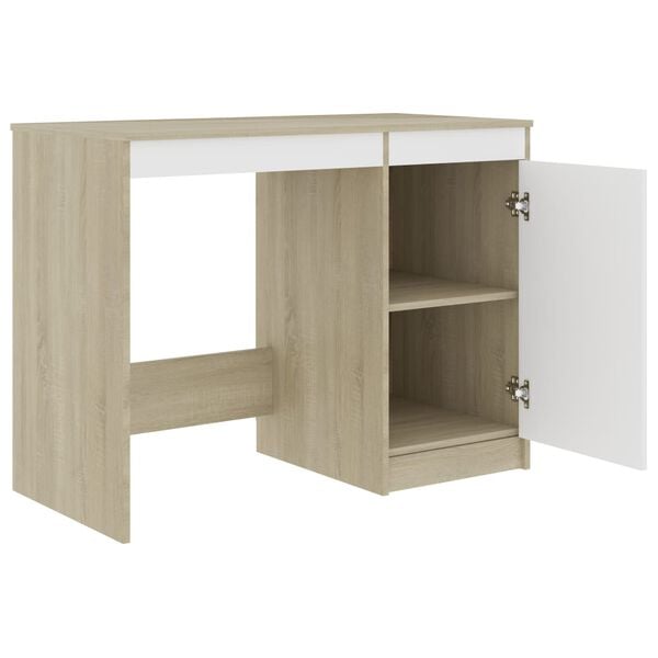 vidaXL Desk White and Sonoma Oak 100x50x76 cm Engineered Wood