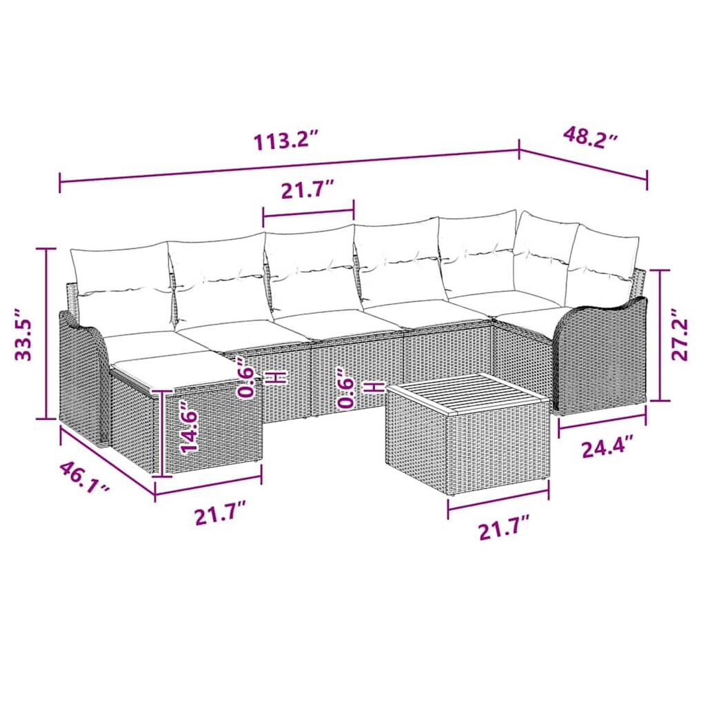vidaXL Garden Sofa Set 8 pcs Grey Poly rattan