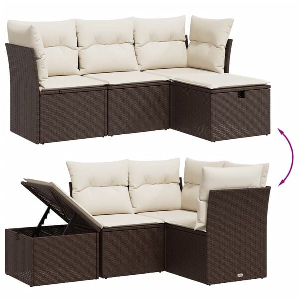vidaXL 4 Piece Garden Sofa Set with Cushions Brown Poly Rattan