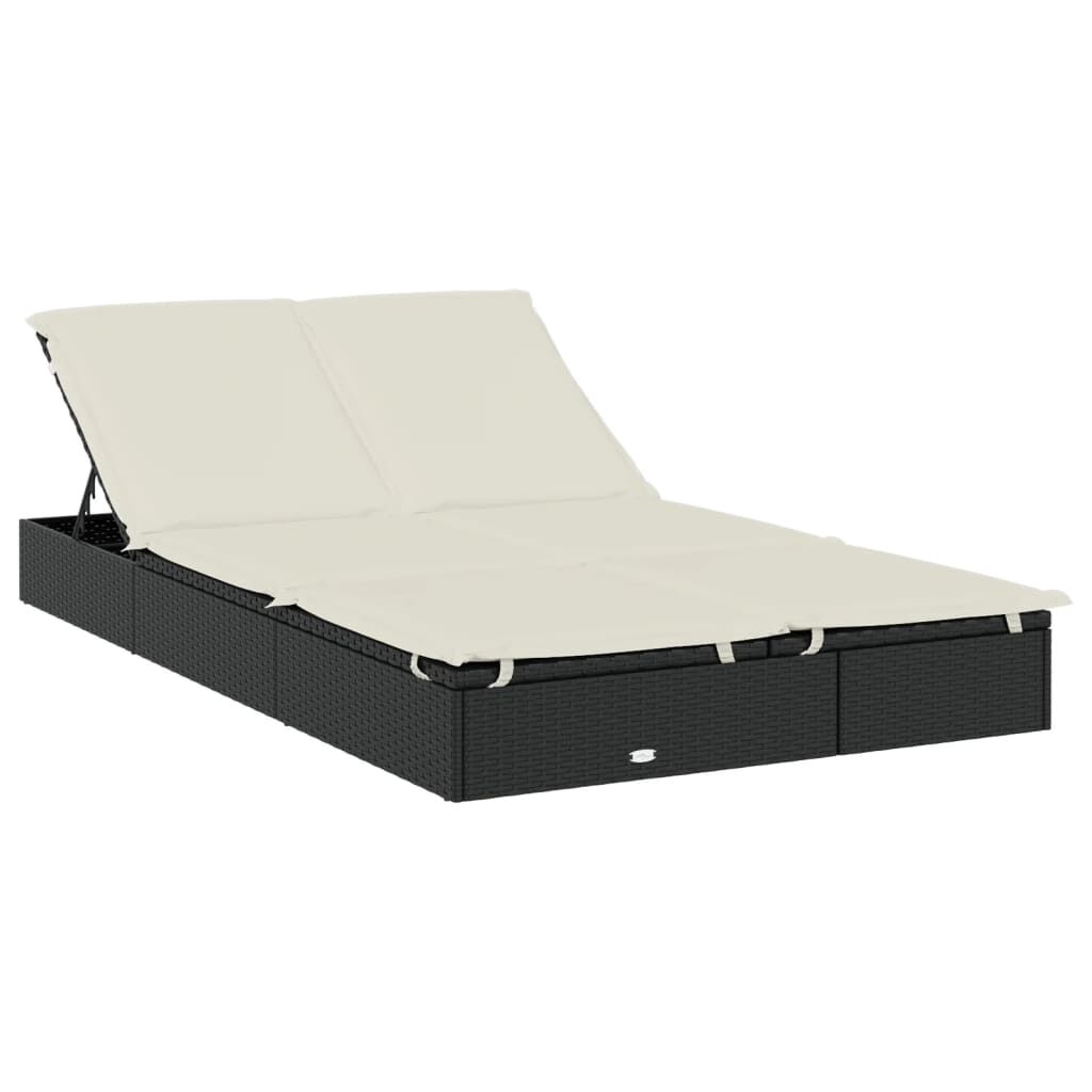 vidaXL 2-Person Sunbed with Round Roof Black 211x112x140 cm Poly Rattan