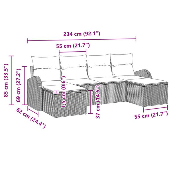 vidaXL 6 Piece Garden Sofa Set with Cushions Black Poly Rattan