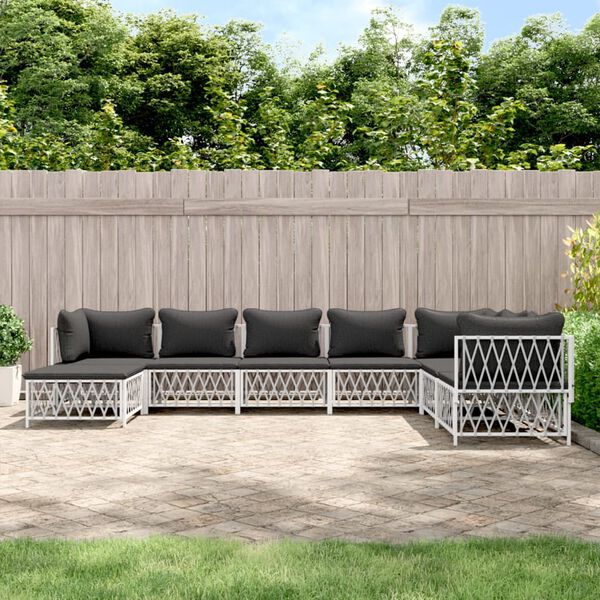 vidaXL 8 Piece Garden Lounge Set with Cushions White Steel