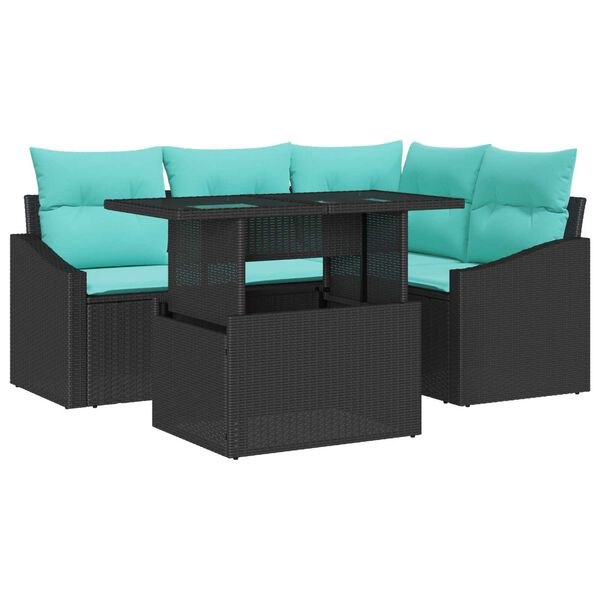 vidaXL 5 Piece Garden Sofa Set with Cushions Black Poly Rattan