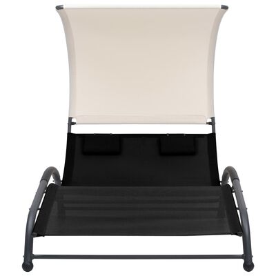 vidaXL Double Sun Lounger with Canopy Textilene Black