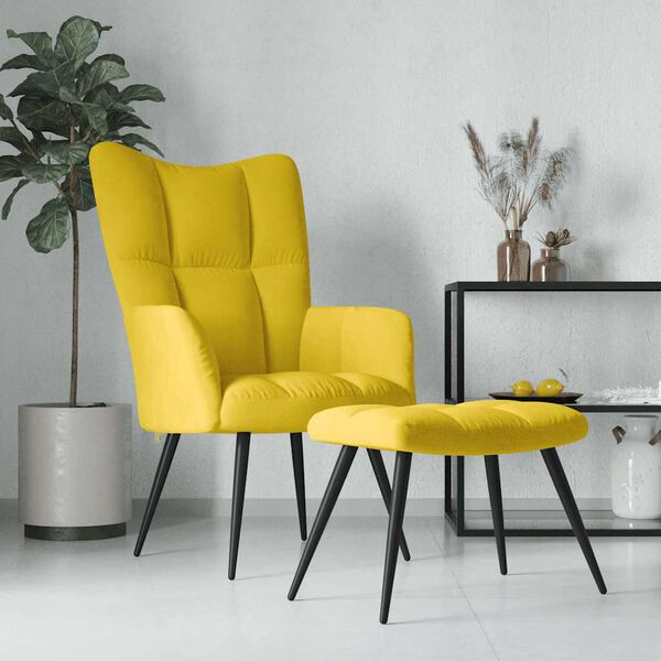 vidaXL Relaxing Chair with a Stool Mustard Yellow Velvet