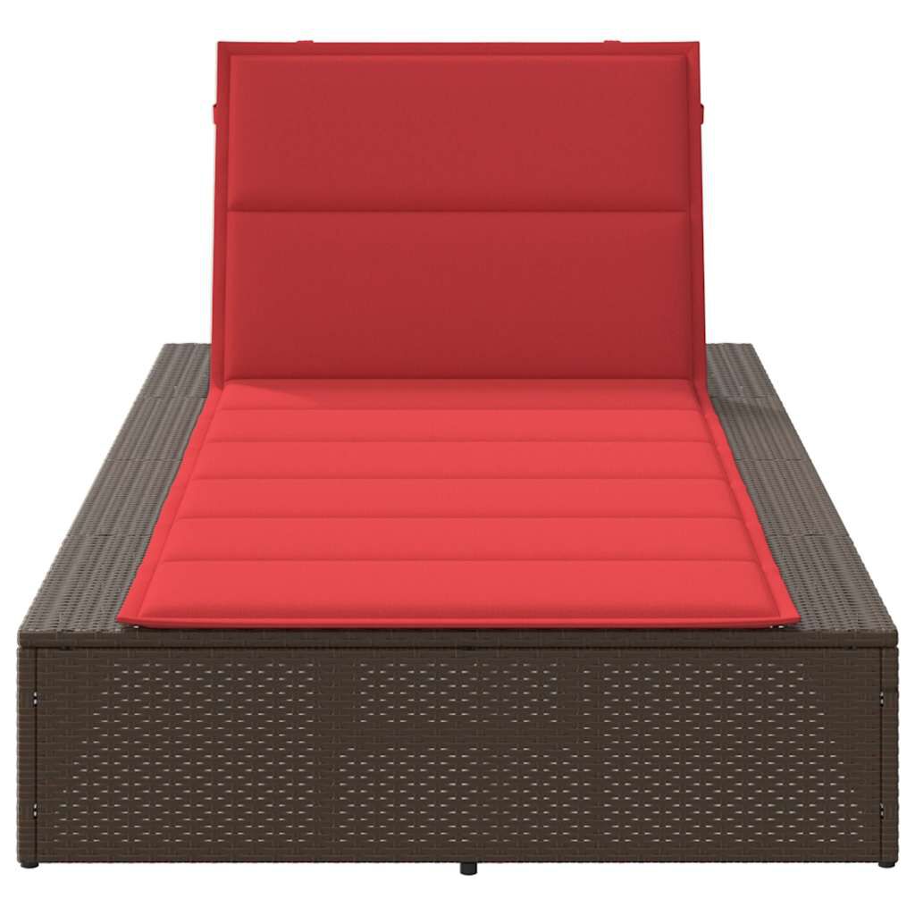 vidaXL Sunbed with Floating Cushion Brown Poly Rattan