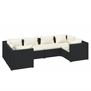 vidaXL 6 Piece Garden Lounge Set with Cushions Poly Rattan Black