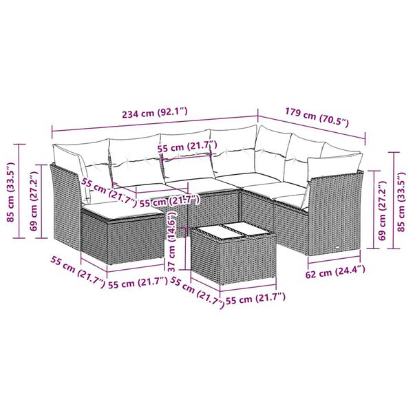 vidaXL 8 Piece Garden Sofa Set with Cushions Black Poly Rattan