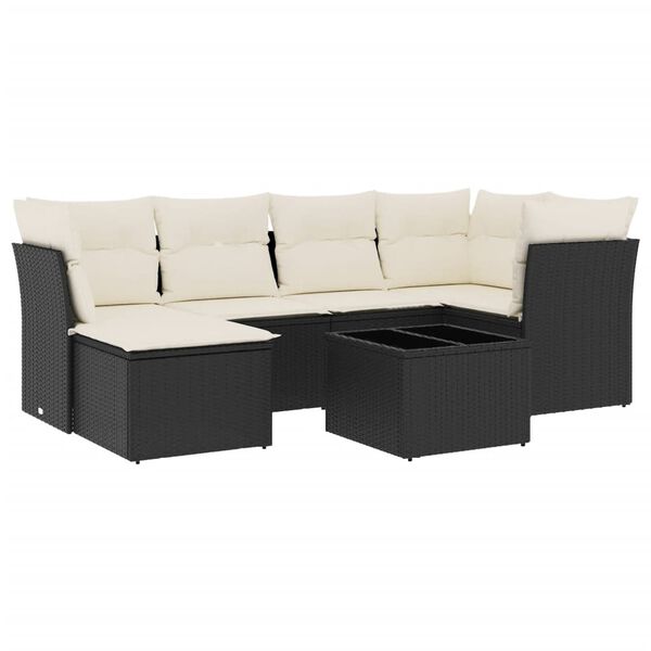 vidaXL 7 Piece Garden Sofa Set with Cushions Black Poly Rattan