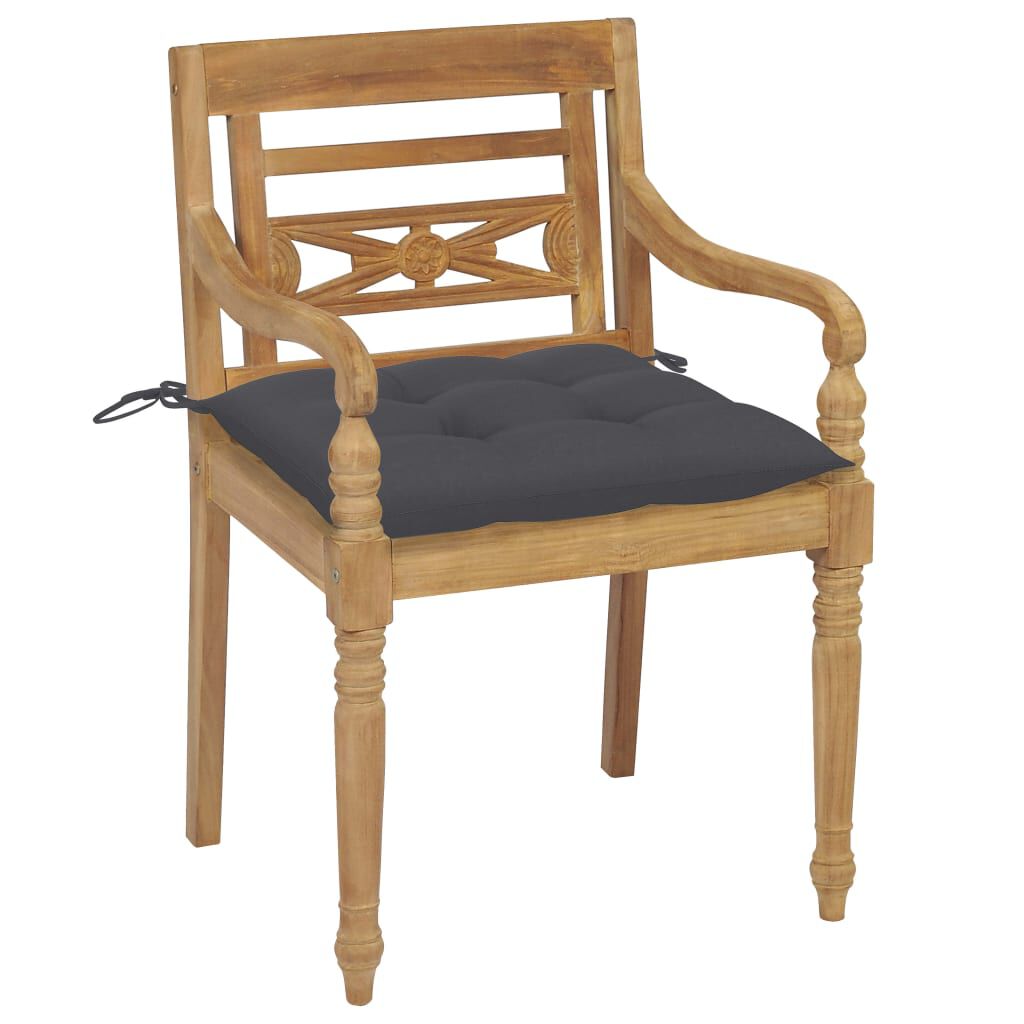 vidaXL Batavia Chairs 2 pcs with Anthracite Cushions Solid Teak Wood