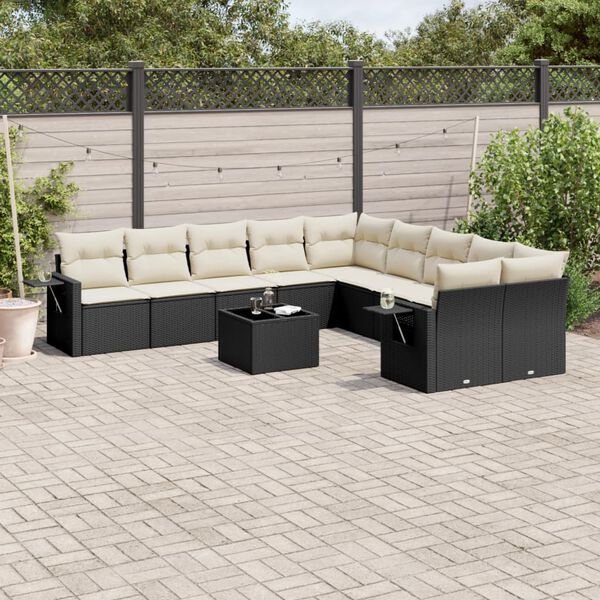 vidaXL 11 Piece Garden Sofa Set with Cushions Black Poly Rattan
