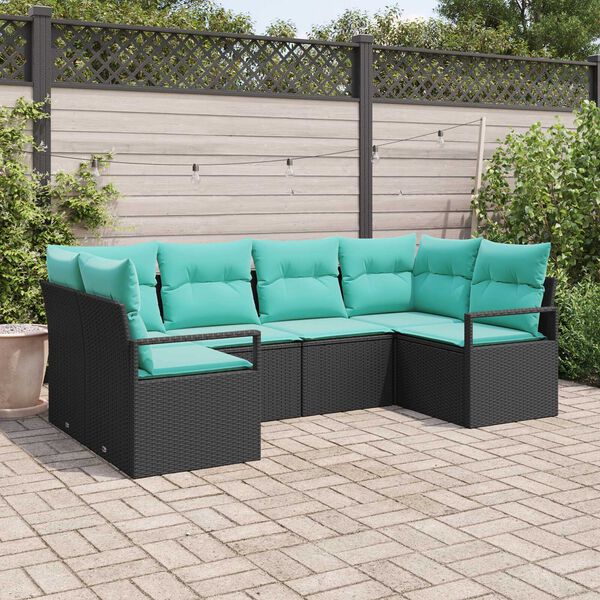 vidaXL 6 Piece Garden Sofa Set with Cushions Black Poly Rattan