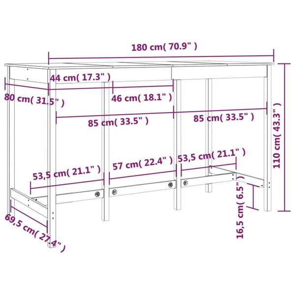 vidaXL Bar Table 180x80x110 cm Solid Wood Pine