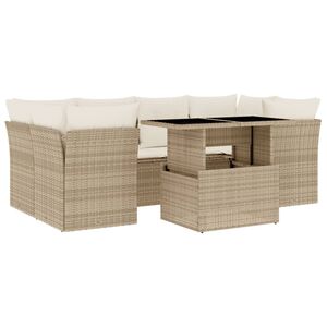 vidaXL 7 Piece Garden Sofa Set with Cushions Beige Poly Rattan