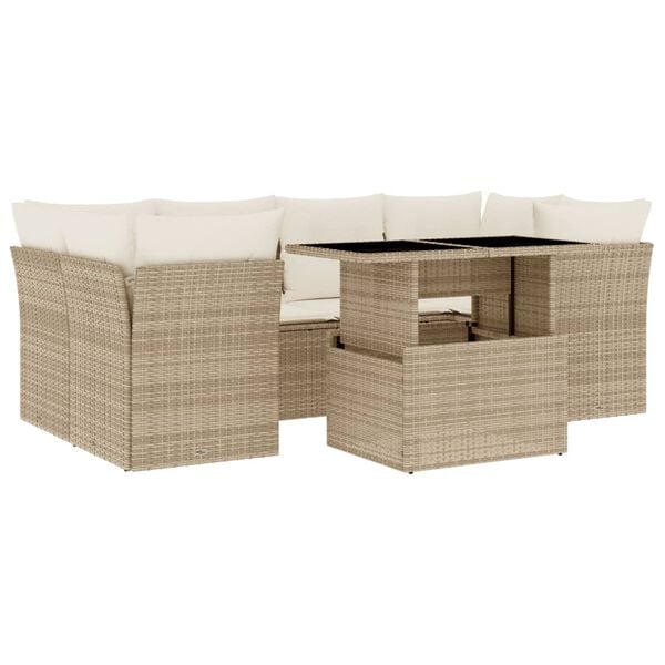 vidaXL 7 Piece Garden Sofa Set with Cushions Beige Poly Rattan