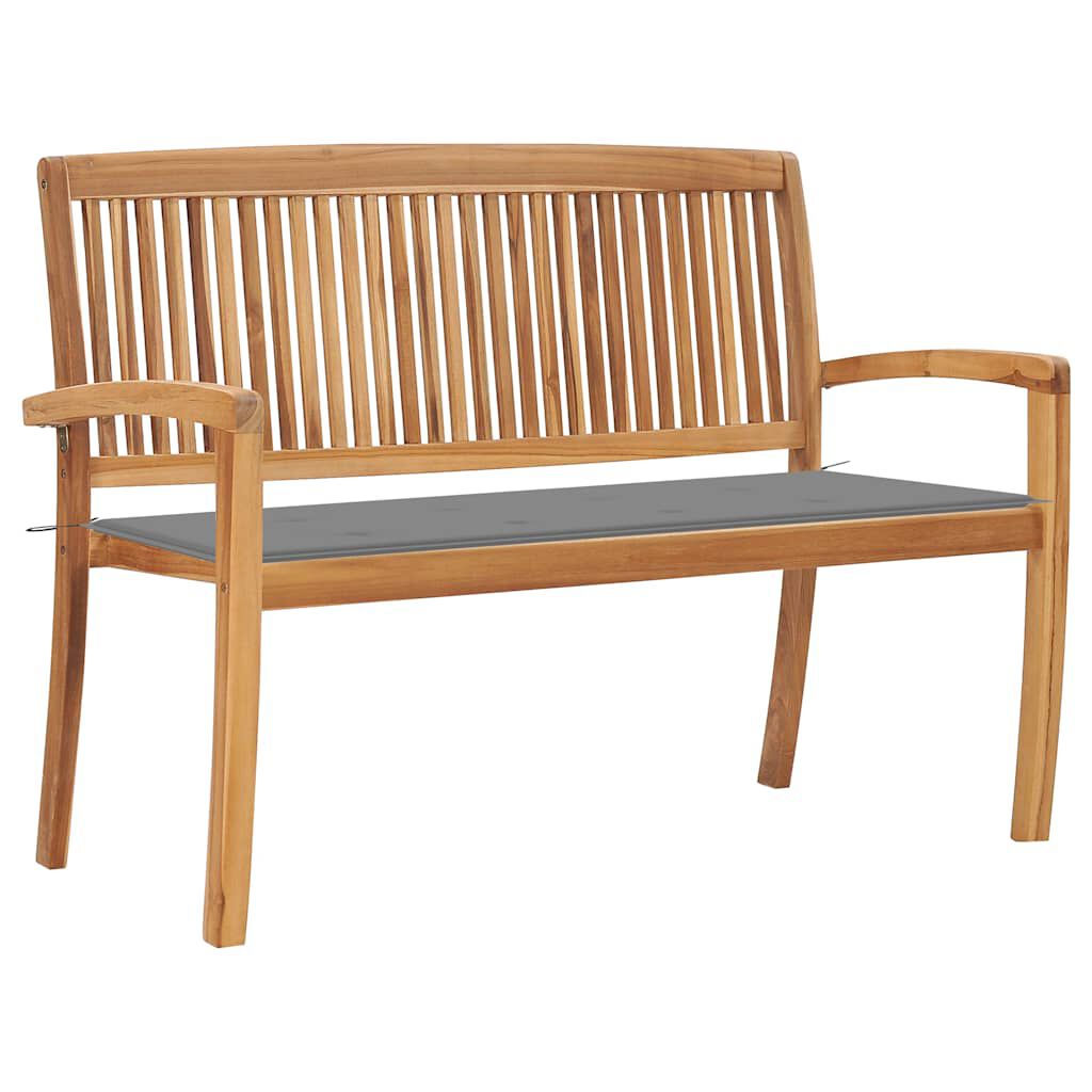 vidaXL Stacking Garden Bench with Cushion 128.5 cm Solid Teak Wood