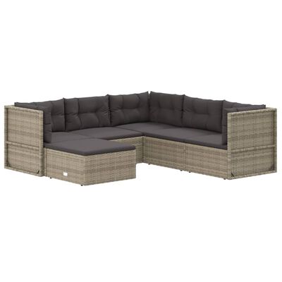 vidaXL 6 Piece Garden Lounge Set with Cushions Grey Poly Rattan