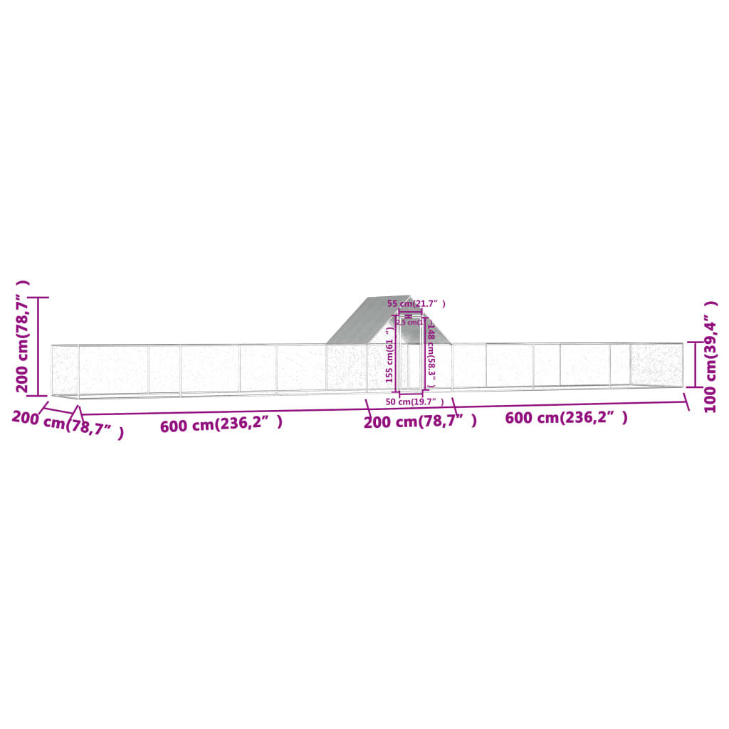 vidaXL Chicken Coop 14x2x2 m Galvanised Steel