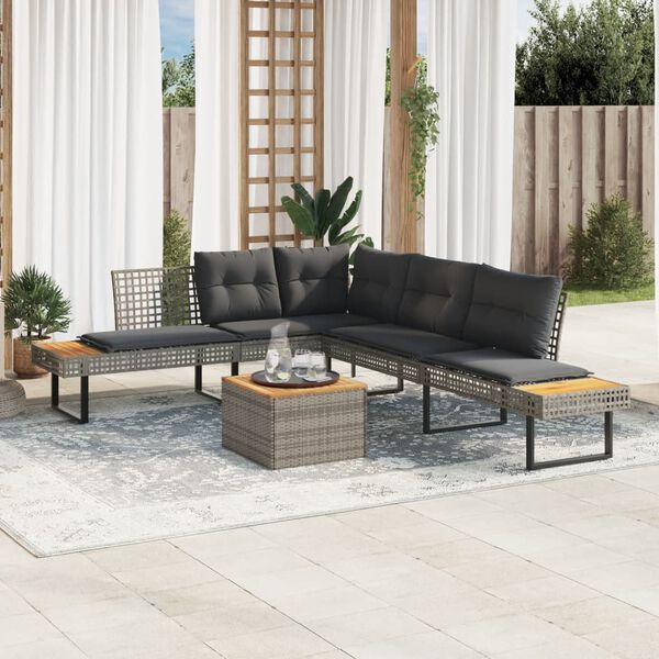 vidaXL 2 Piece Garden Sofa Set with Cushions Grey Poly Rattan and Acacia