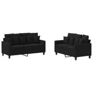 vidaXL 2 Piece Sofa Set with Cushions Black Fabric