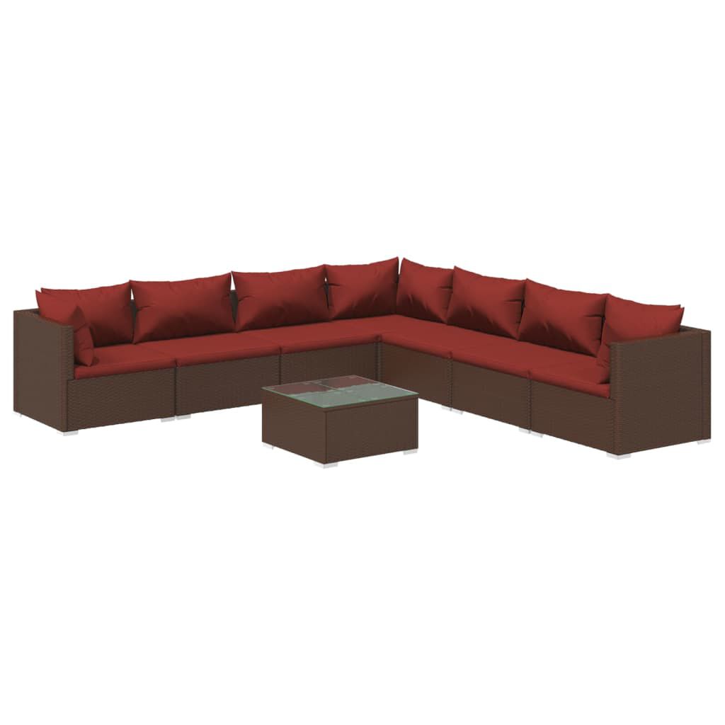 vidaXL 8 Piece Garden Lounge Set with Cushions Poly Rattan Brown