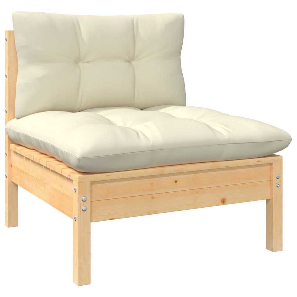 vidaXL 6 Piece Garden Lounge Set with Cream Cushions Pinewood