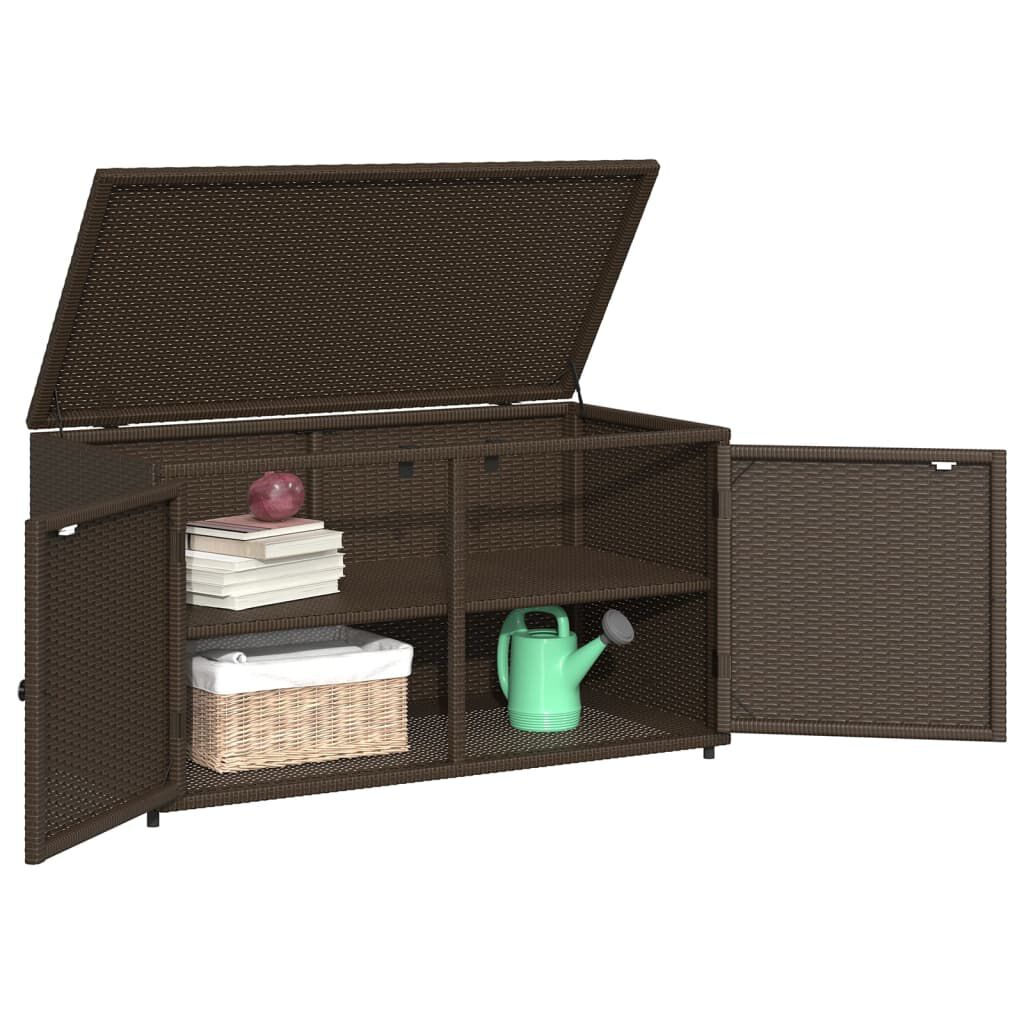 vidaXL Garden Storage Cabinet Brown 110x55x60.5 cm Poly Rattan