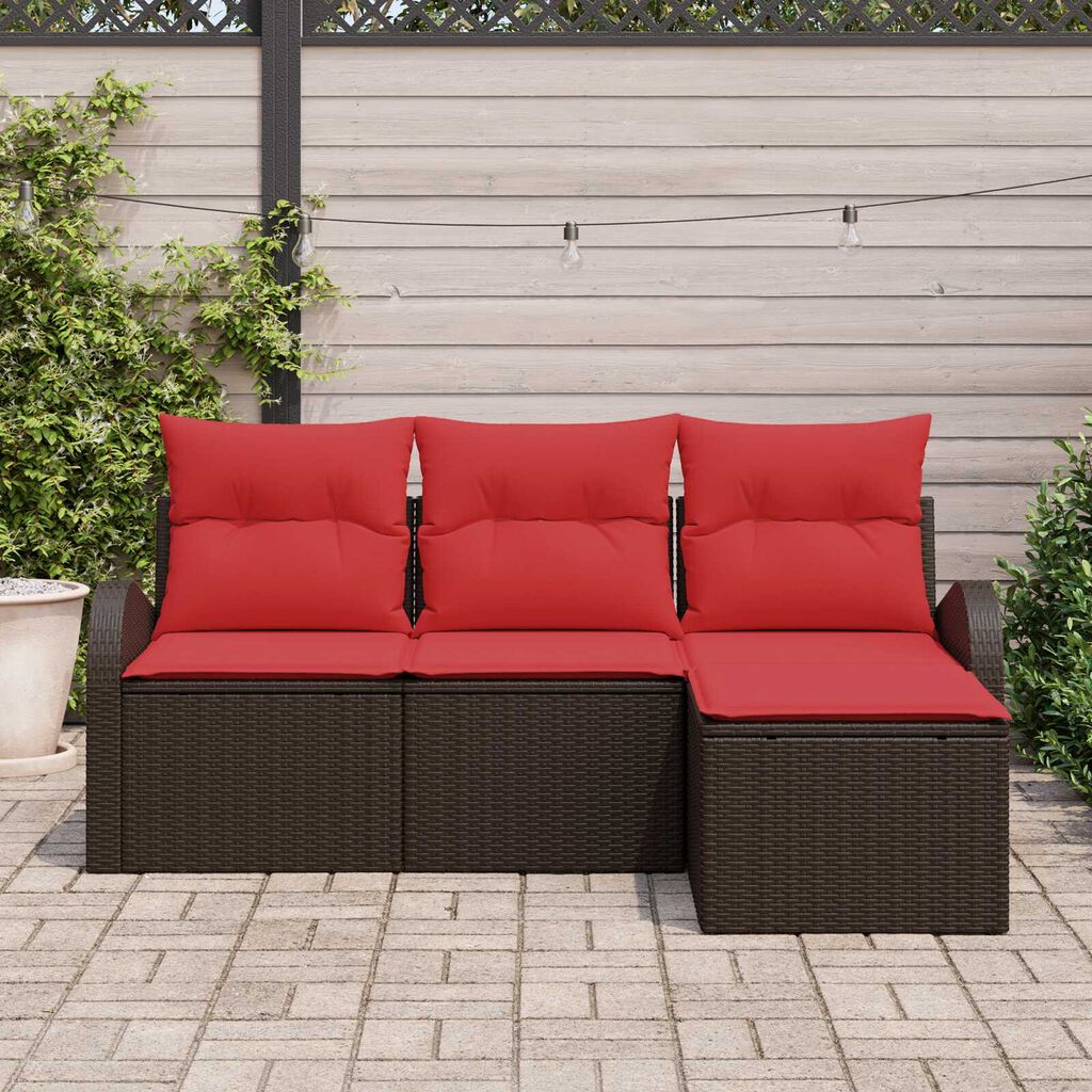 vidaXL Garden Sofa Set with Cushion 4 pcs Brown Poly rattan