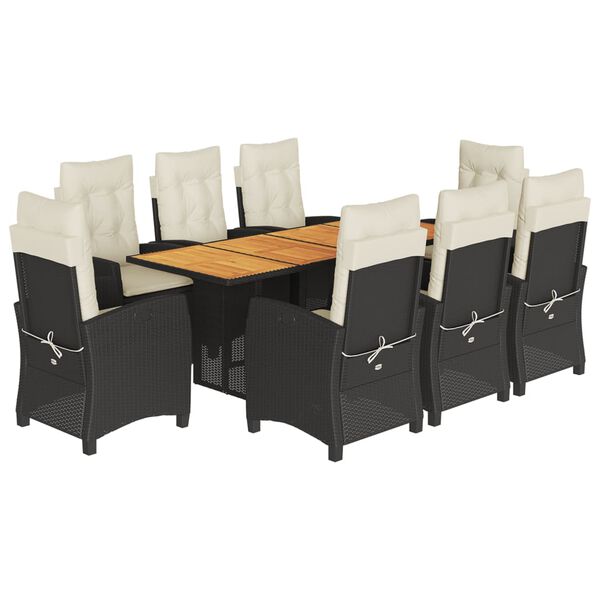 vidaXL 9 Piece Garden Dining Set with Cushions Black Poly Rattan