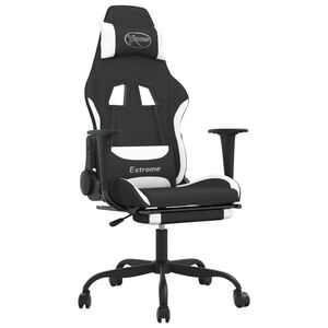 vidaXL Gaming Chair with Footrest Black and White Fabric