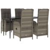 vidaXL 5 Piece Garden Dining Set with Cushions Black and Grey Poly Rattan
