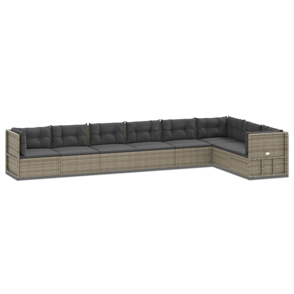 vidaXL 8 Piece Garden Lounge Set with Cushions Grey Poly Rattan
