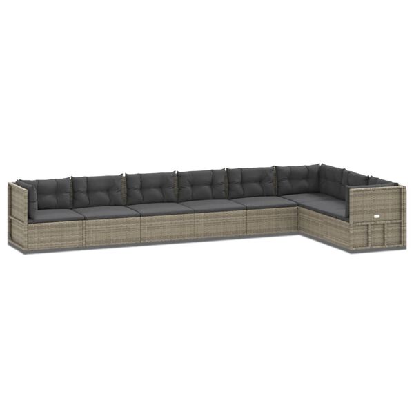 vidaXL 8 Piece Garden Lounge Set with Cushions Grey Poly Rattan