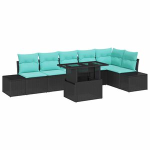 vidaXL Garden Sofa Set with Cushion 7 pcs Black Poly Rattan