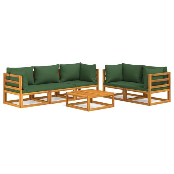 vidaXL 6 Piece Garden Lounge Set with Green Cushions Solid Wood