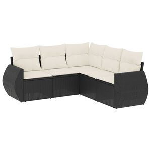 vidaXL 5 Piece Garden Sofa Set with Cushions Black Poly Rattan