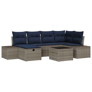 vidaXL Garden Sofa Set with Cushion 7 pcs Grey Poly Rattan