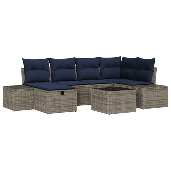 vidaXL Garden Sofa Set with Cushion 7 pcs Grey Poly Rattan