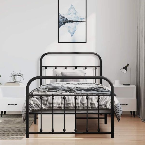 vidaXL Metal Bed Frame without Mattress with Footboard Black 100x200cm